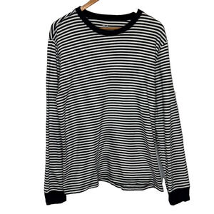 Men's Large Free Assembly 100% Cotton Navy Blue Stripe Crewneck Long Sleeve Tee